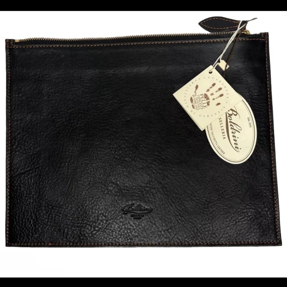 New Boldrini Italian brown zipper leather pouch 9”x12” document holder iPad case